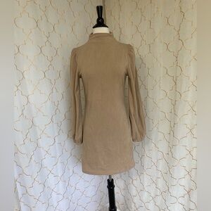 Fashion Nova Chic Beige Long Sleeve Dress